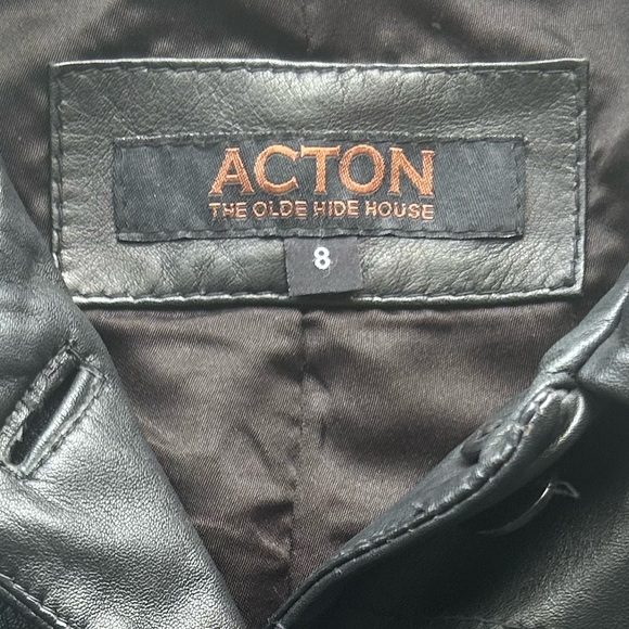 Acton  leather jacket black button size  8  biker - Picture 9 of 9